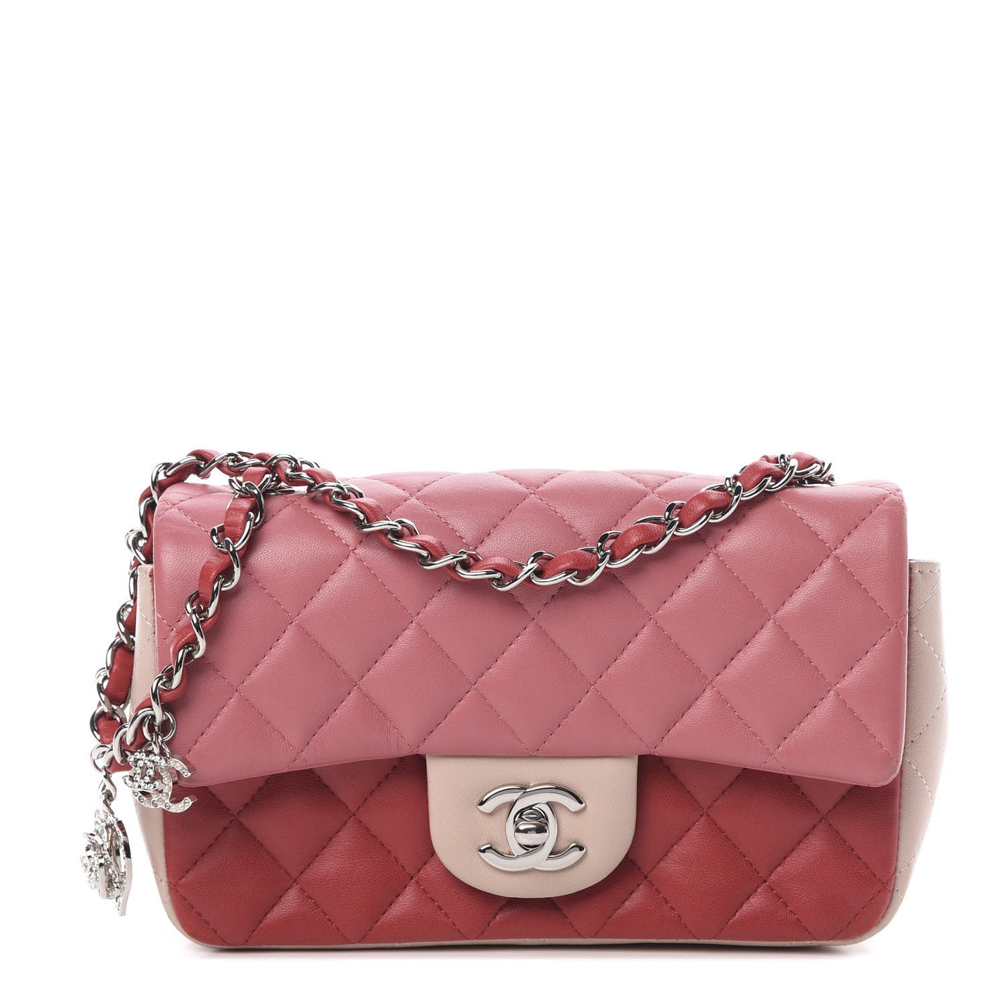 Lambskin Quilted Valentine Charms Tri-Color Mini Rectangular Flap Pink