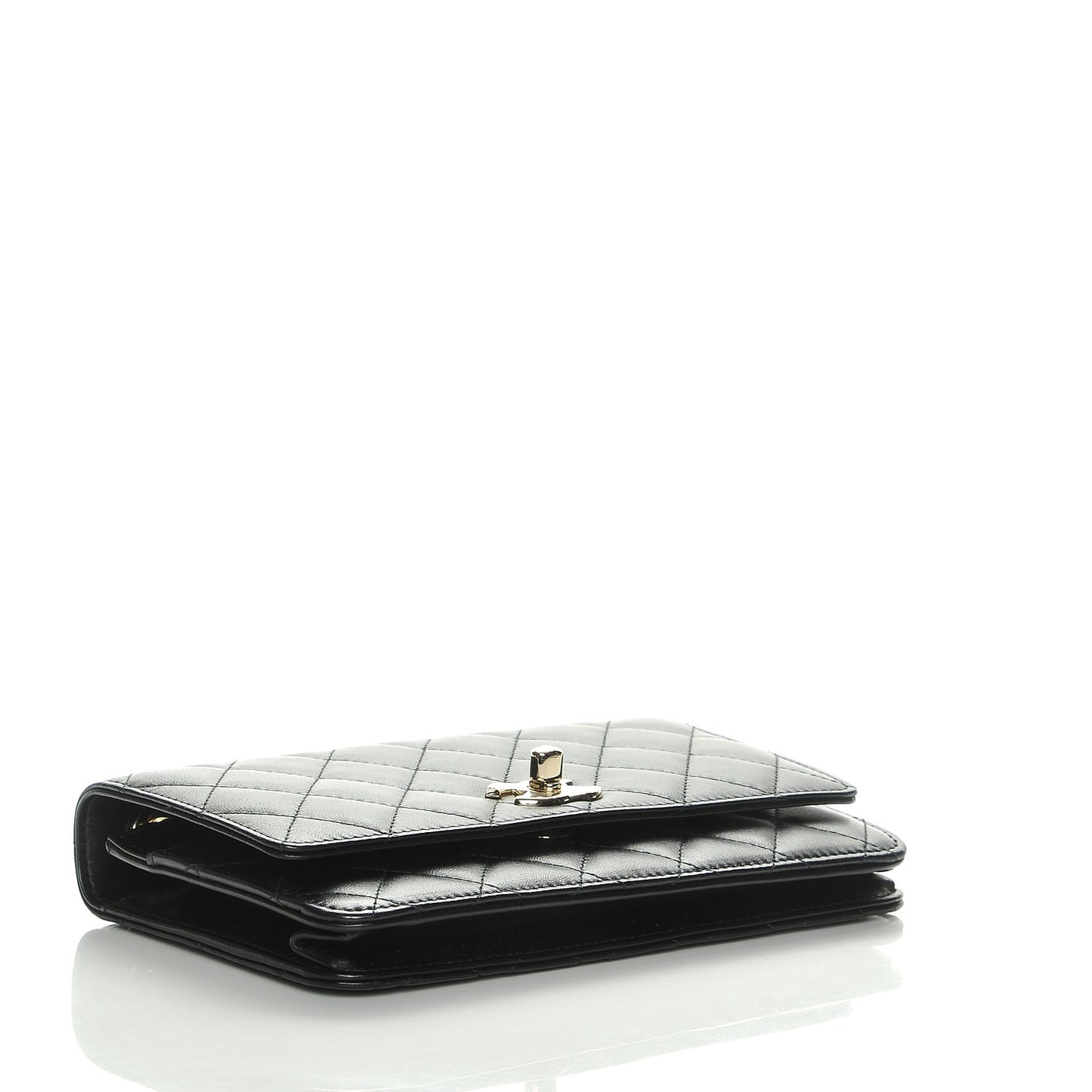 Lambskin Quilted Trendy CC Wallet On Chain WOC Black