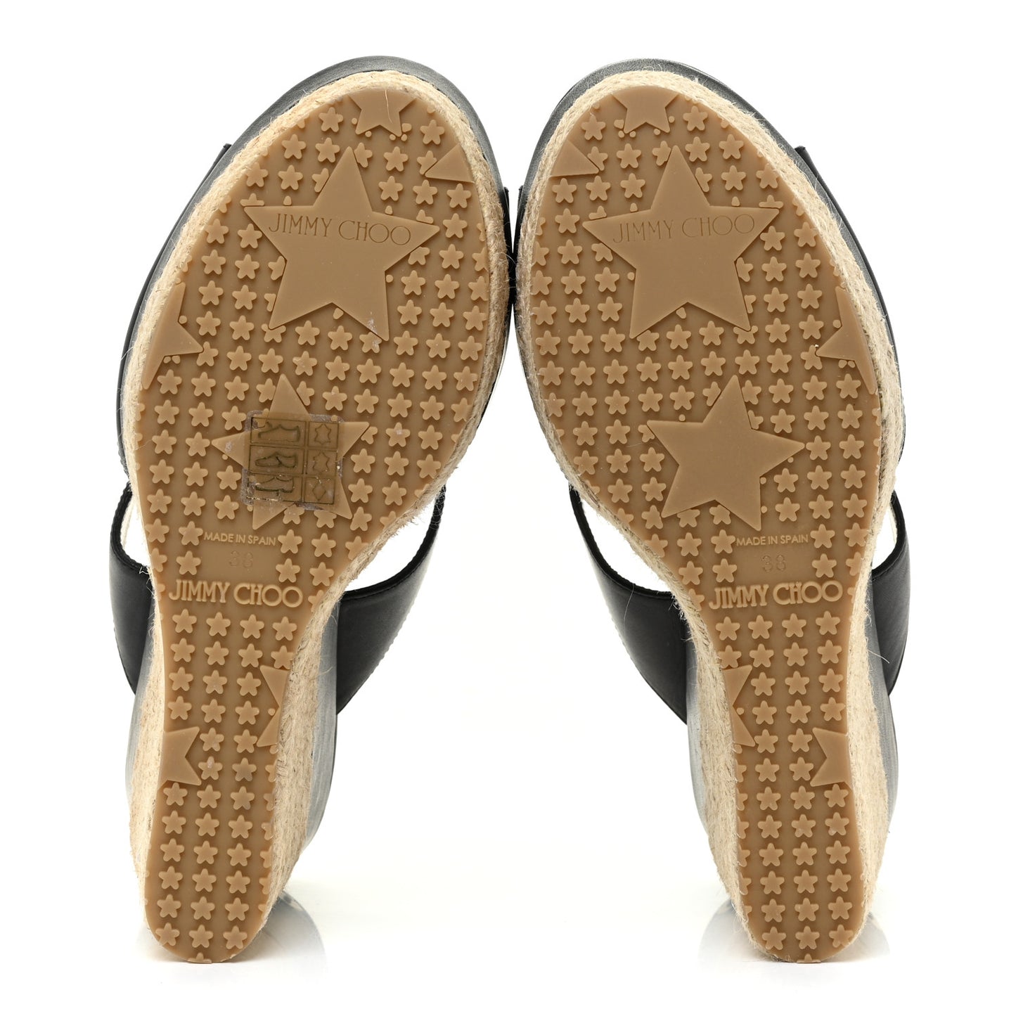 Calfskin Pledge T-Strap Espardille Wedge Sandals 38 Black