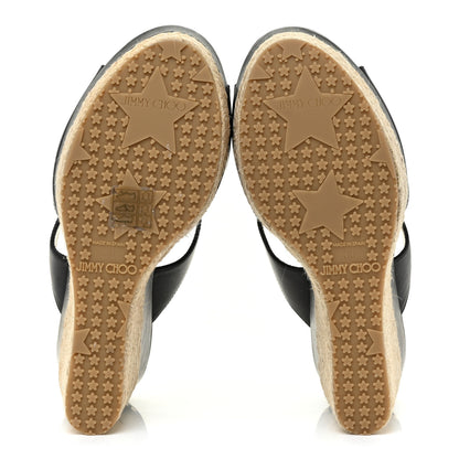 Jimmy Choo Calfskin Pledge T-Strap Espardille Wedge Sandals 38 Black 6 of 19