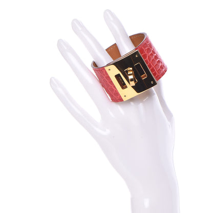 Hermes Shiny Alligator Kelly Dog Cuff Bougainvillea 2 of 6