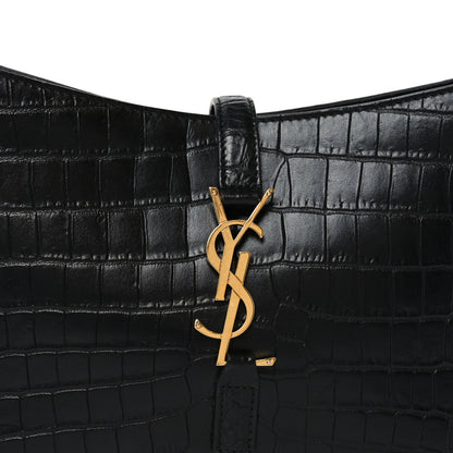 Saint Laurent Calfskin Crocodile Embossed Le 5 A 7 Hobo Black 8 of 10