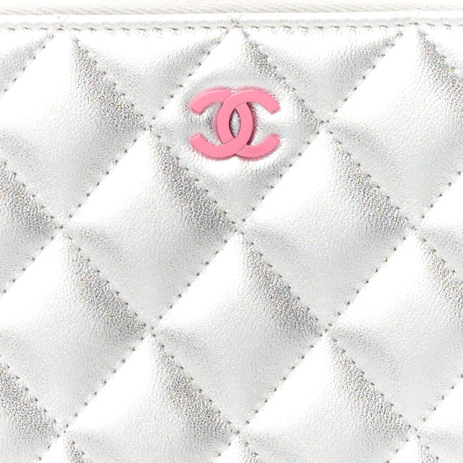 Chanel Metallic Lambskin Quilted Large Gusset Zip Around Wallet Silver Pink 9 of 12