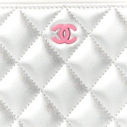 Chanel Metallic Lambskin Quilted Large Gusset Zip Around Wallet Silver Pink 9 of 12