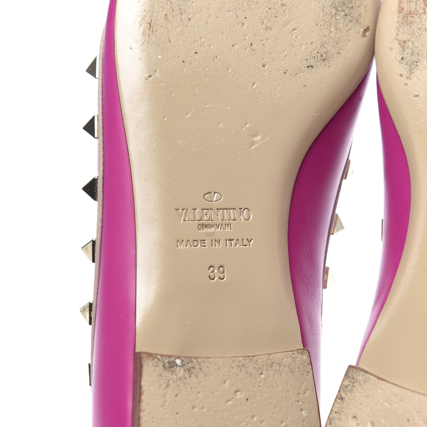 Calfskin Nappa Rockstud Ballerina Flats 39 Fuxia Poudre
