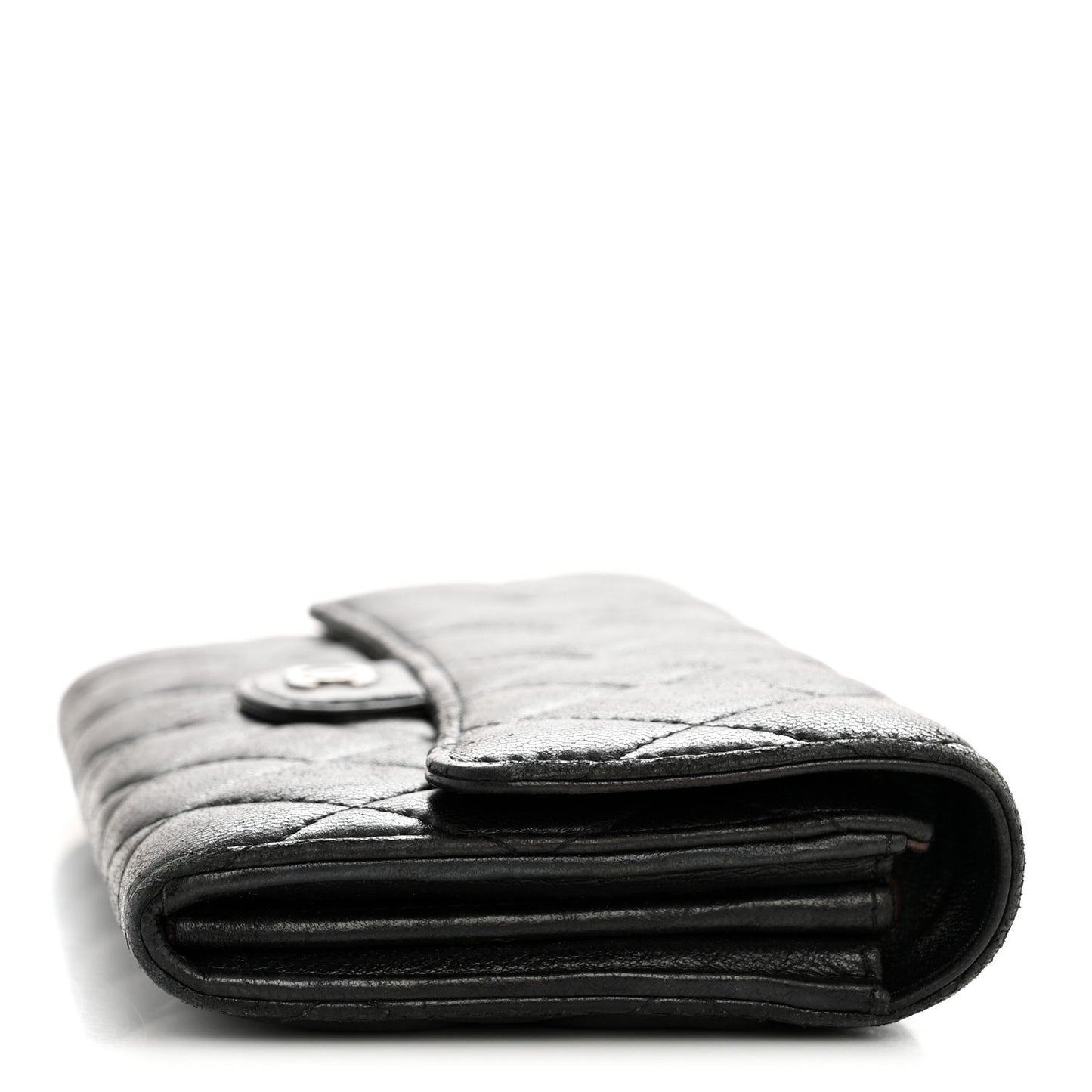 Lambskin Quilted Large Gusset Flap Wallet Black