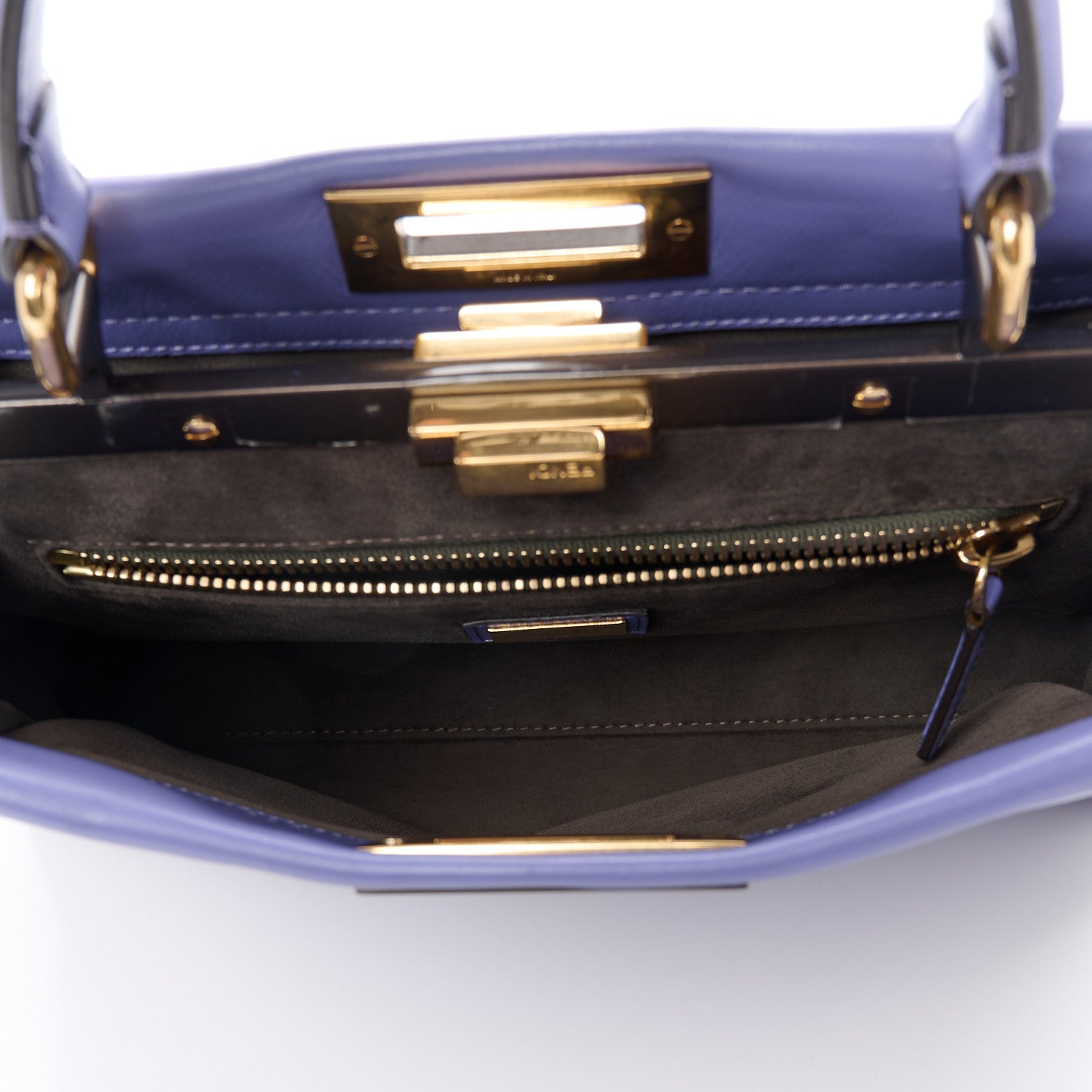 Fendi Vitello Seta Medium Peekaboo Iconic Satchel Viola Cassis
