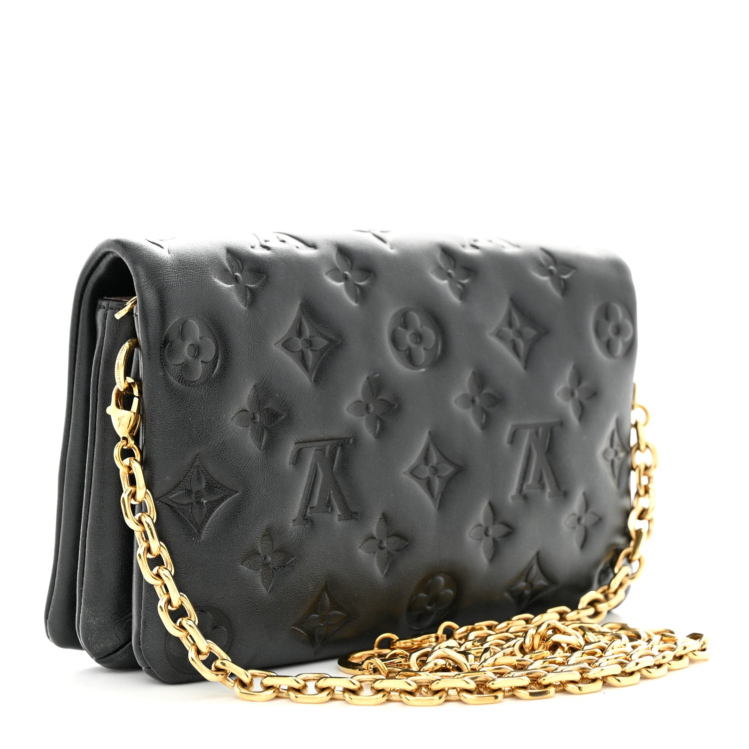 Louis Vuitton Lambskin Embossed Monogram Pochette Coussin Black 3 of 11