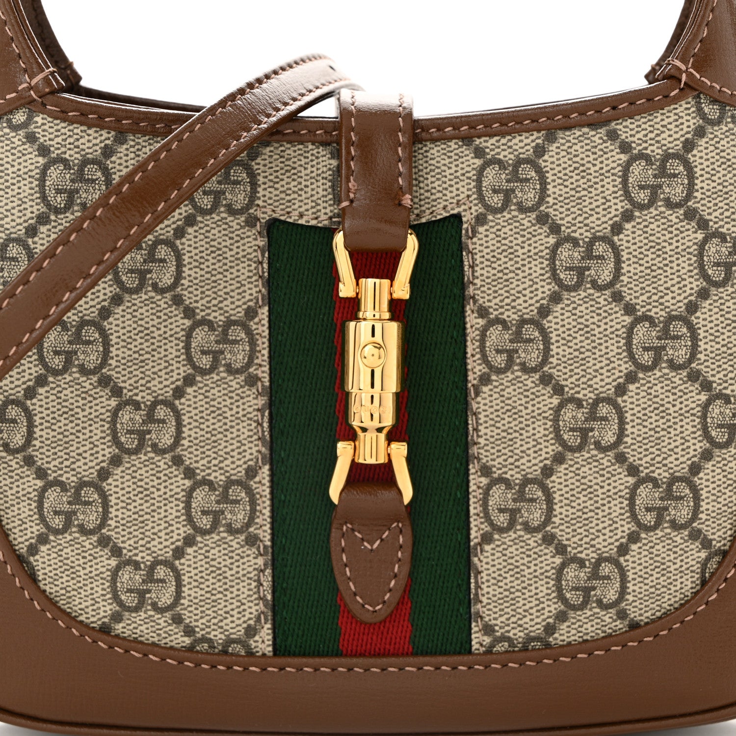Gucci GG Supreme Monogram Azalea Calfskin Web Mini Jackie 1961 Hobo Beige Ebony Brown Sugar 8 of 12