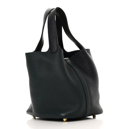 Hermes Taurillon Clemence Casaque Picotin Lock 18 PM Bleu Nuit Vert Bosphore 3 of 10