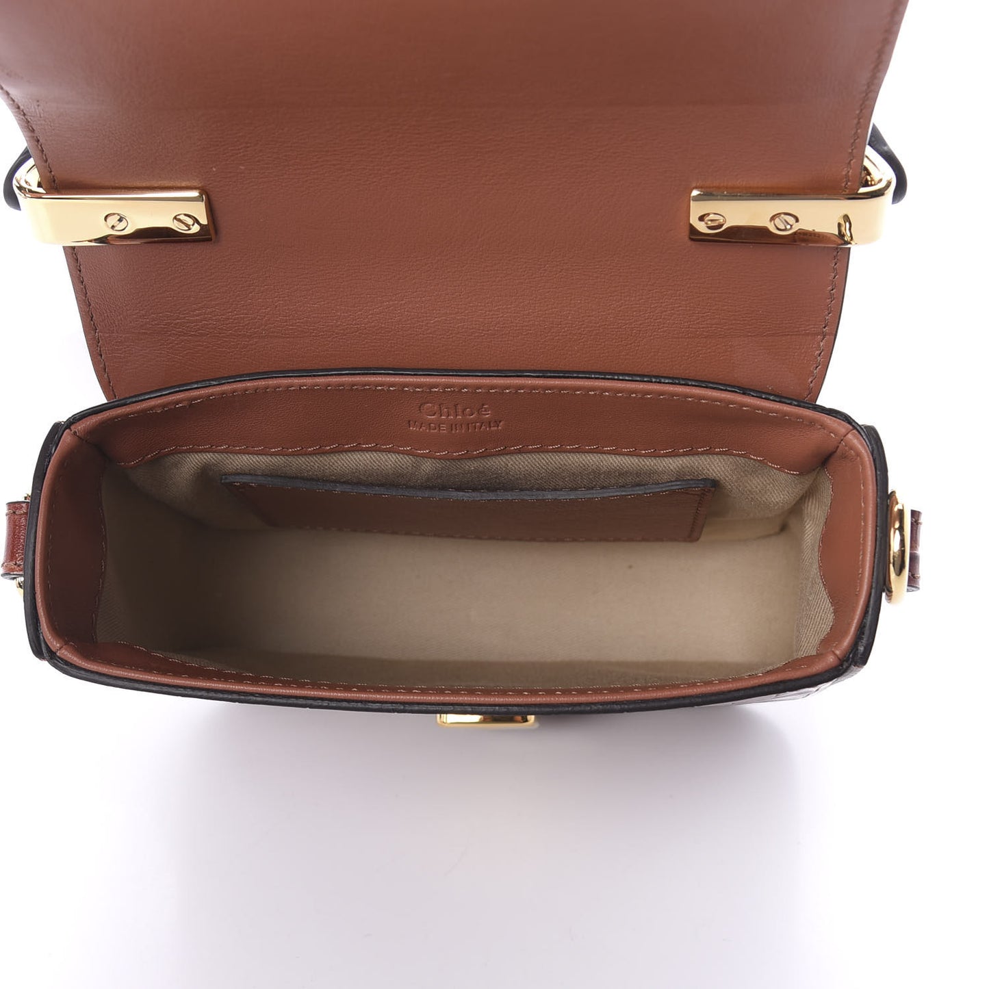 Calfskin Crocodile Embossed Mini C Double Carry Chestnut Brown
