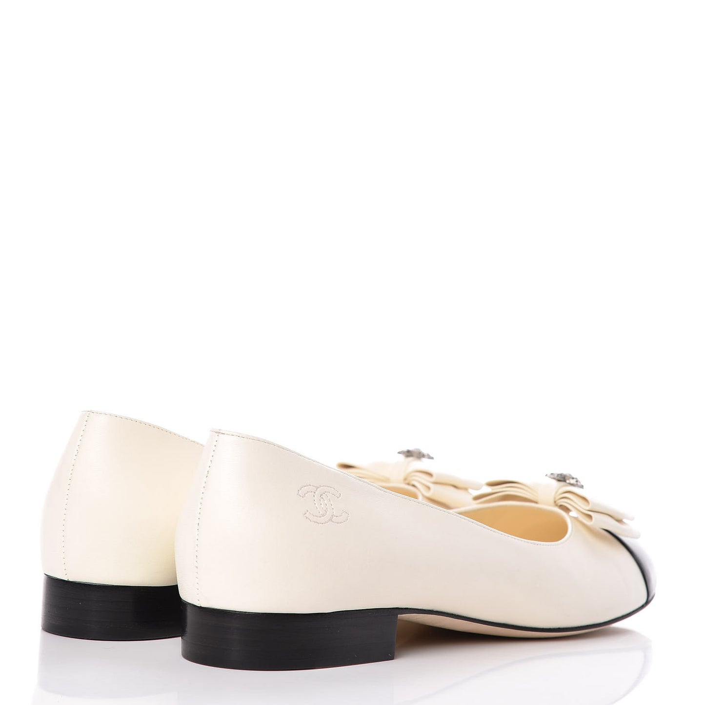 Lambskin Cap Toe Crystal Star Flats 38.5 White Black