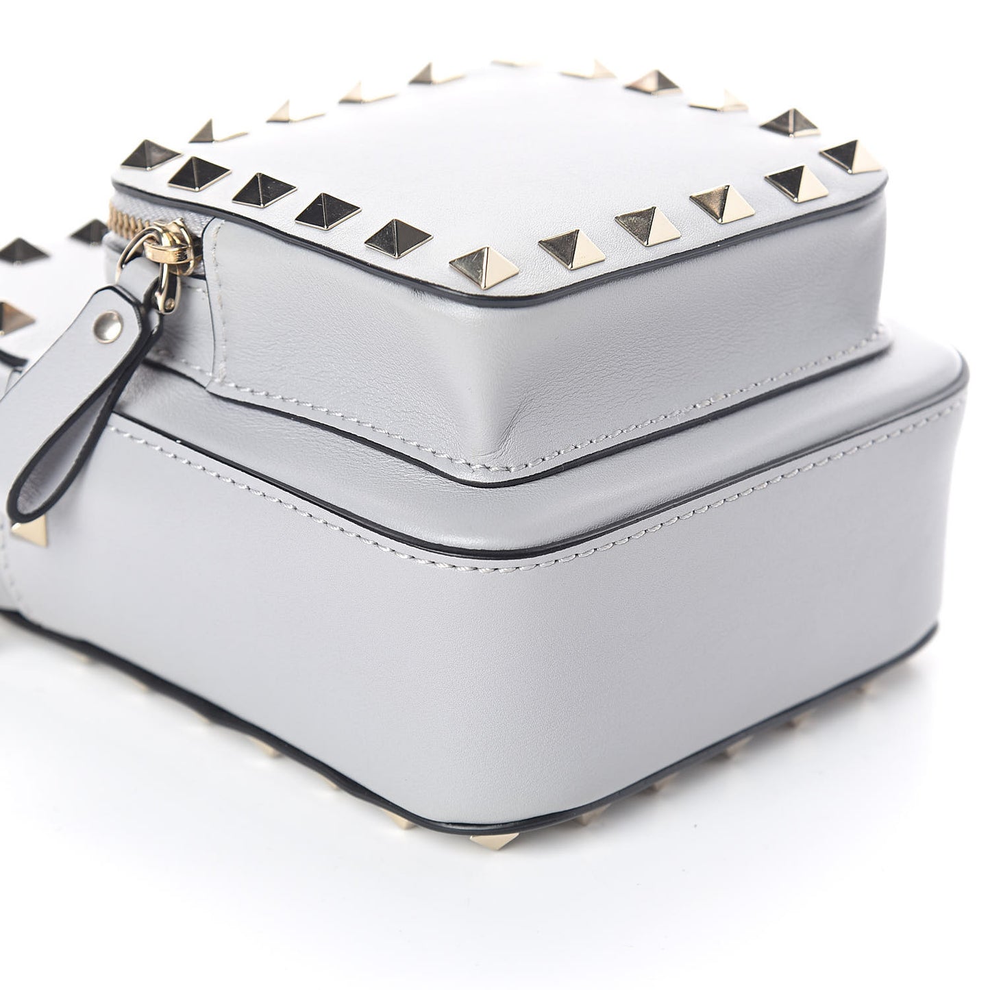 Calfskin Rockstud Double Pocket Chain Crossbody Bag Grey