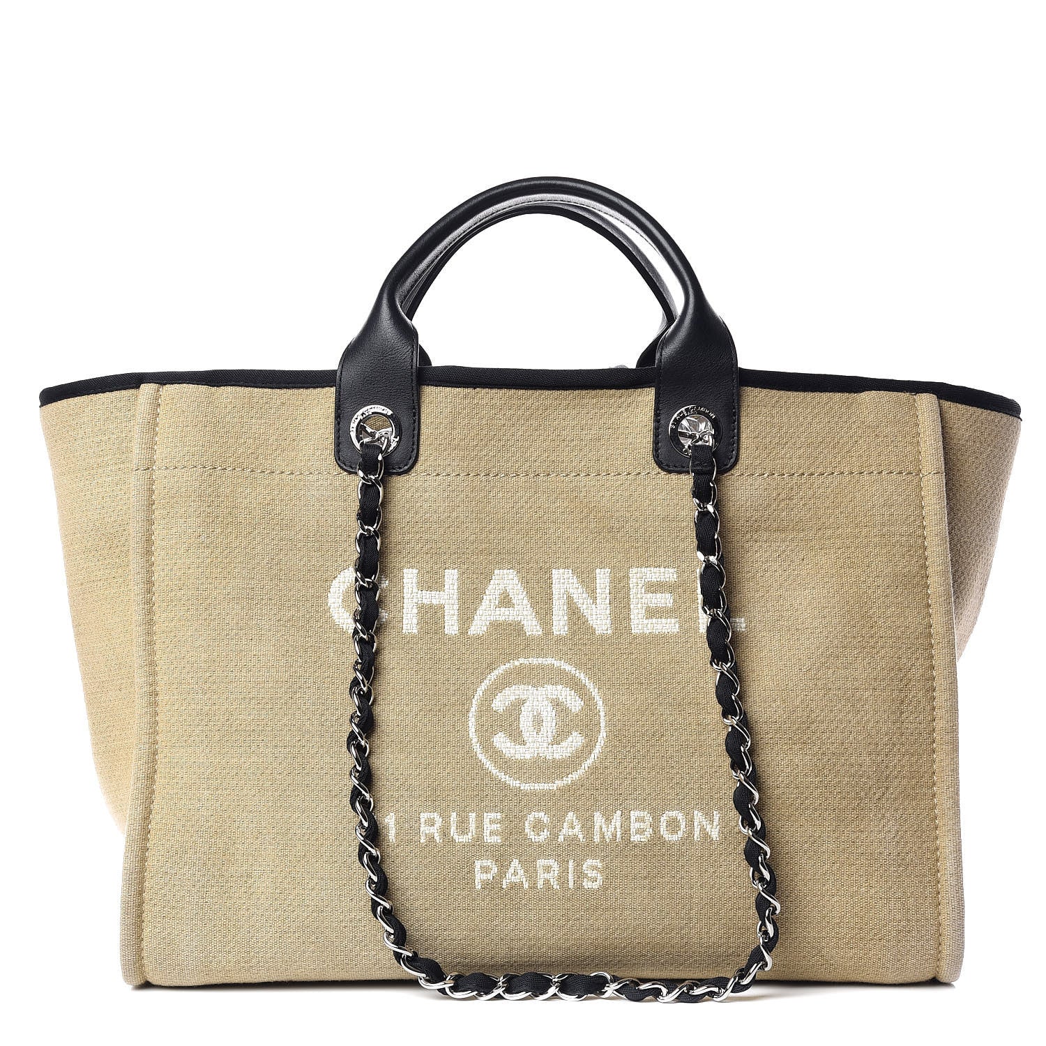 Chanel Canvas Large Deauville Tote Beige Black 1 of 14