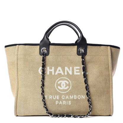Chanel Canvas Large Deauville Tote Beige Black 1 of 14