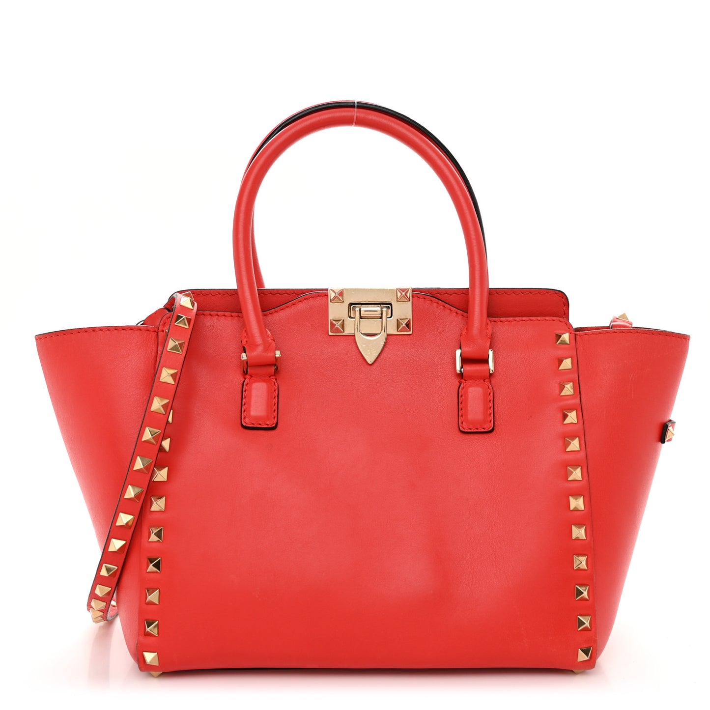 Vitello Small Rockstud Double Handle Tote Deep Orange