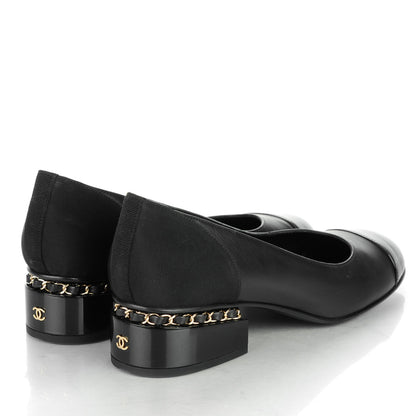 Chanel Lambskin Patent Cap Toe Low Heel Chain Pumps 39 Black 4 of 8