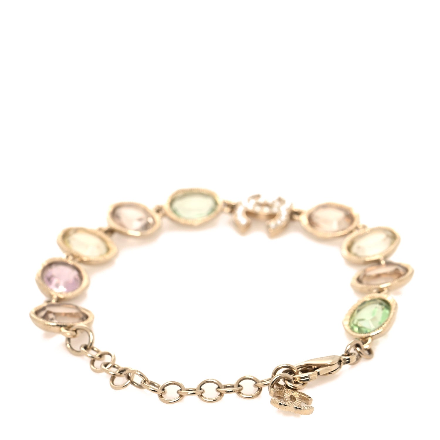 Chanel Metal Glass Crystal Strass Pearl CC Chain Bracelet Gold Multicolor Pearly White 3 of 5