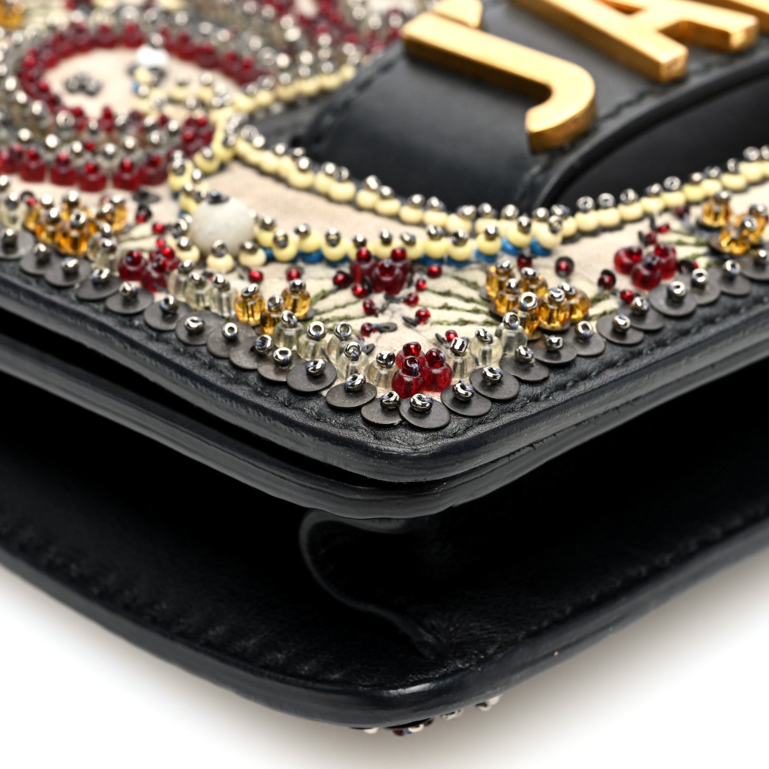 Christian Dior Calfskin Bead Embroidered J Adior Chain Flap Bag Black Multicolor 8 of 9