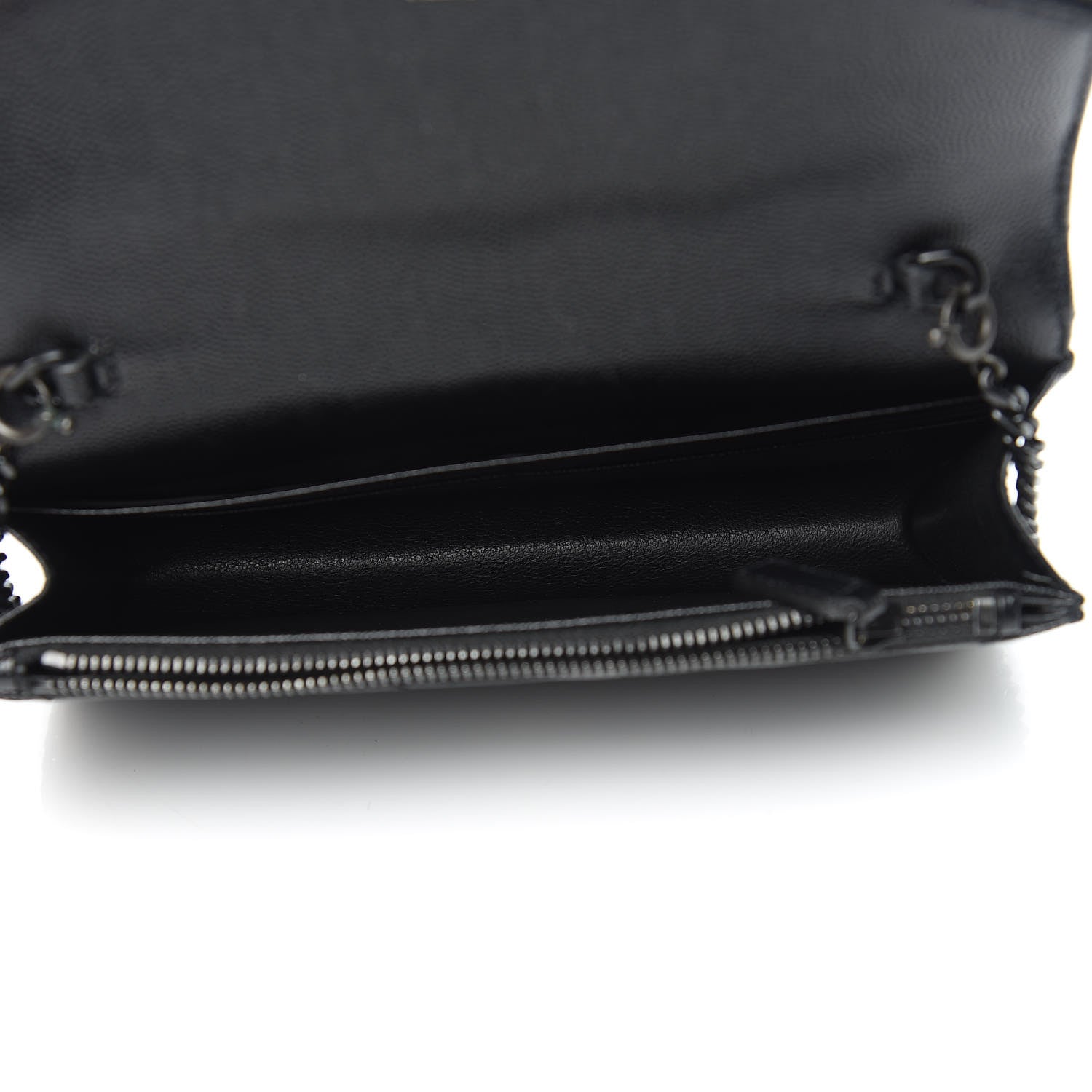 Saint Laurent Grain De Poudre Matelasse Chevron Monogram Envelope Chain Wallet Black 5 of 12