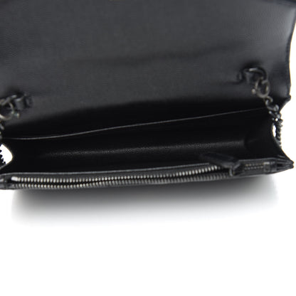 Saint Laurent Grain De Poudre Matelasse Chevron Monogram Envelope Chain Wallet Black 5 of 12