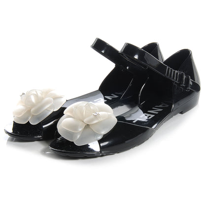 Chanel Jelly Camellia Sandal 37 Black White 3 of 6