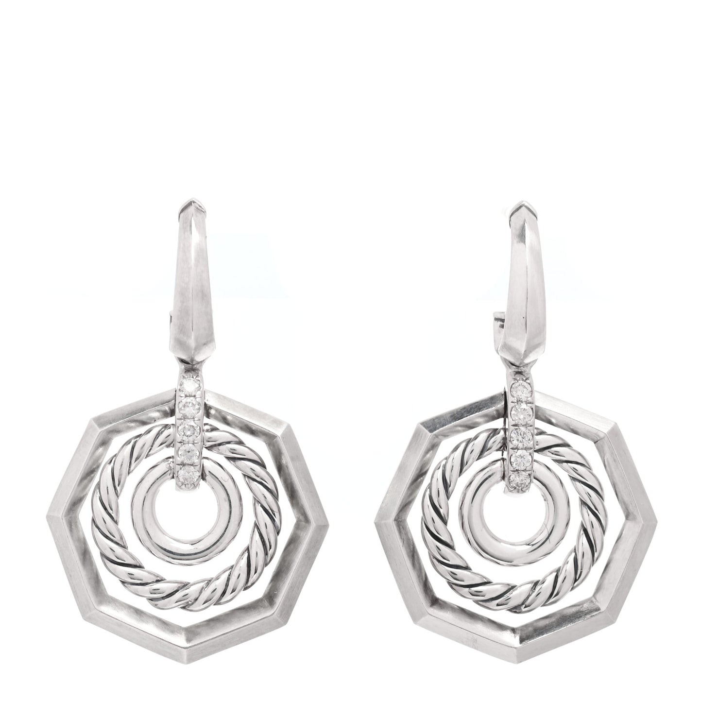 Sterling Silver Diamond 19mm Stax Drop Earrings