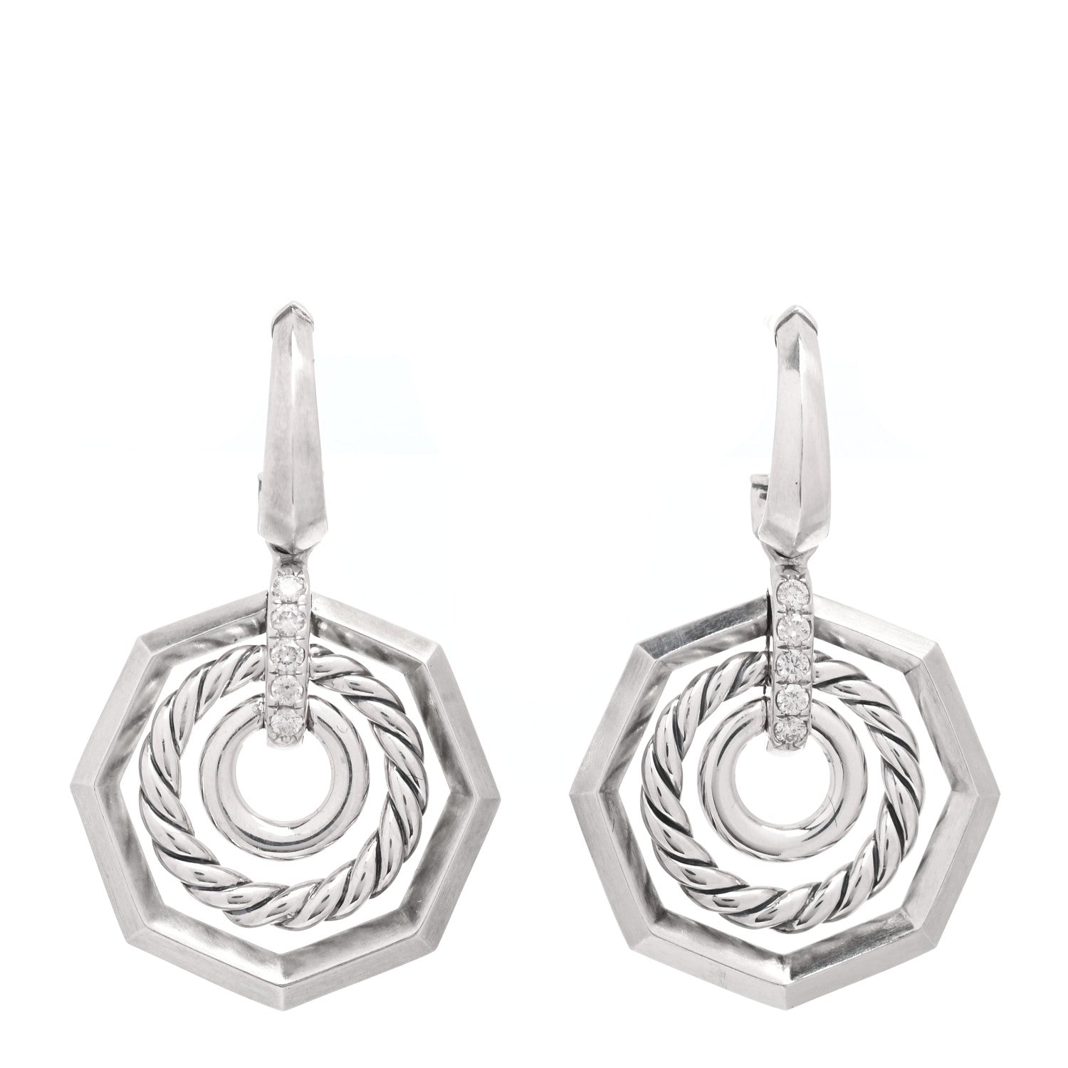 David Yurman Sterling Silver Diamond 19mm Stax Drop Earrings 1 of 4