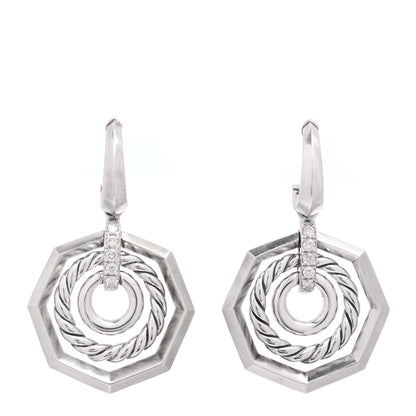 David Yurman Sterling Silver Diamond 19mm Stax Drop Earrings 1 of 4