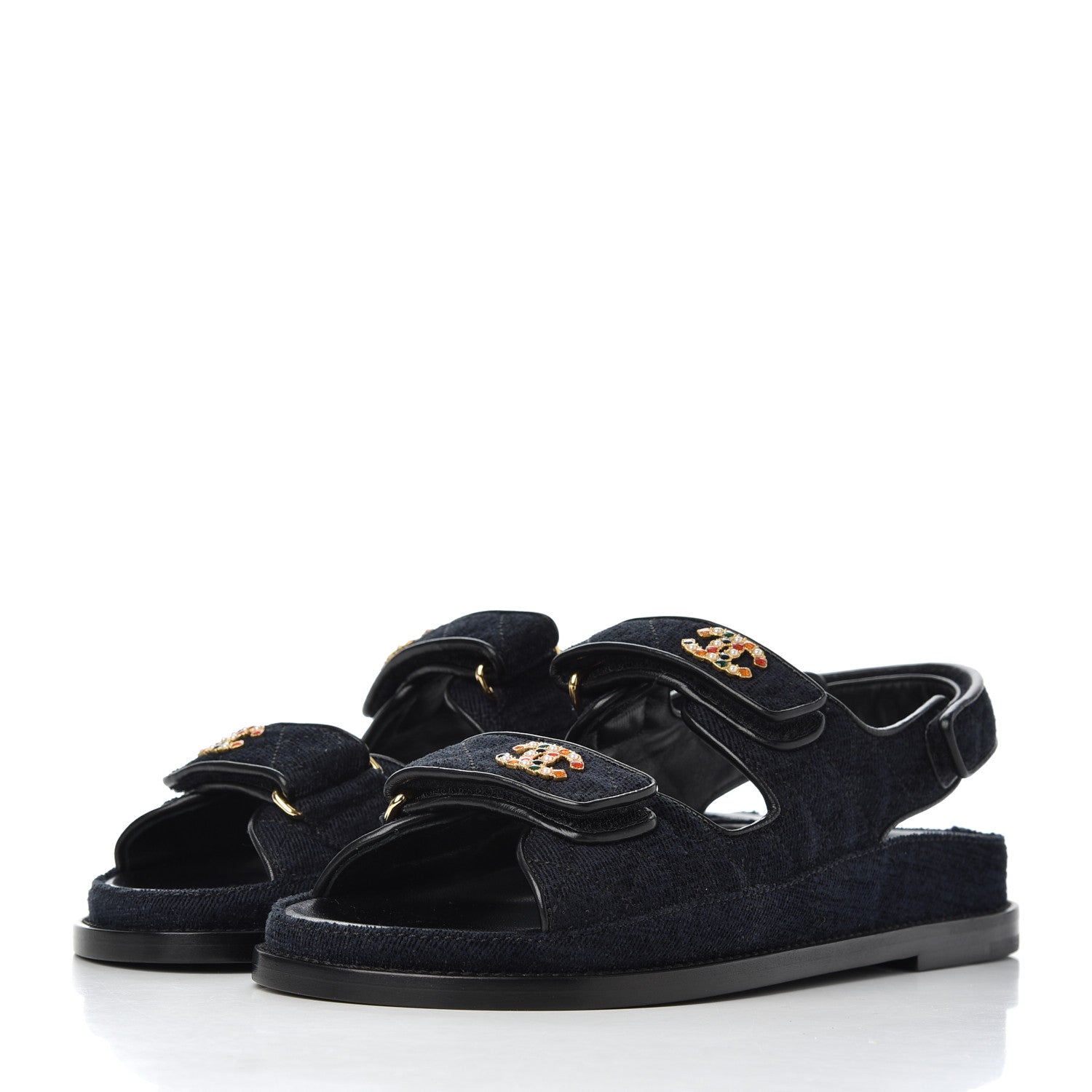 Chanel Velvet Velcro Dad Sandals 37 Navy Blue 3 of 15