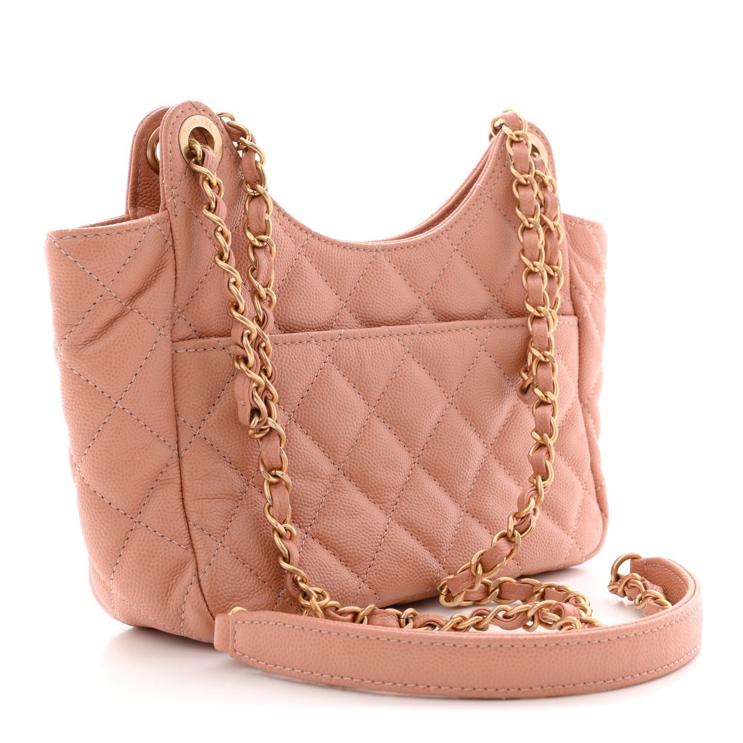 Caviar Quilted Small Wavy CC Hobo Coral