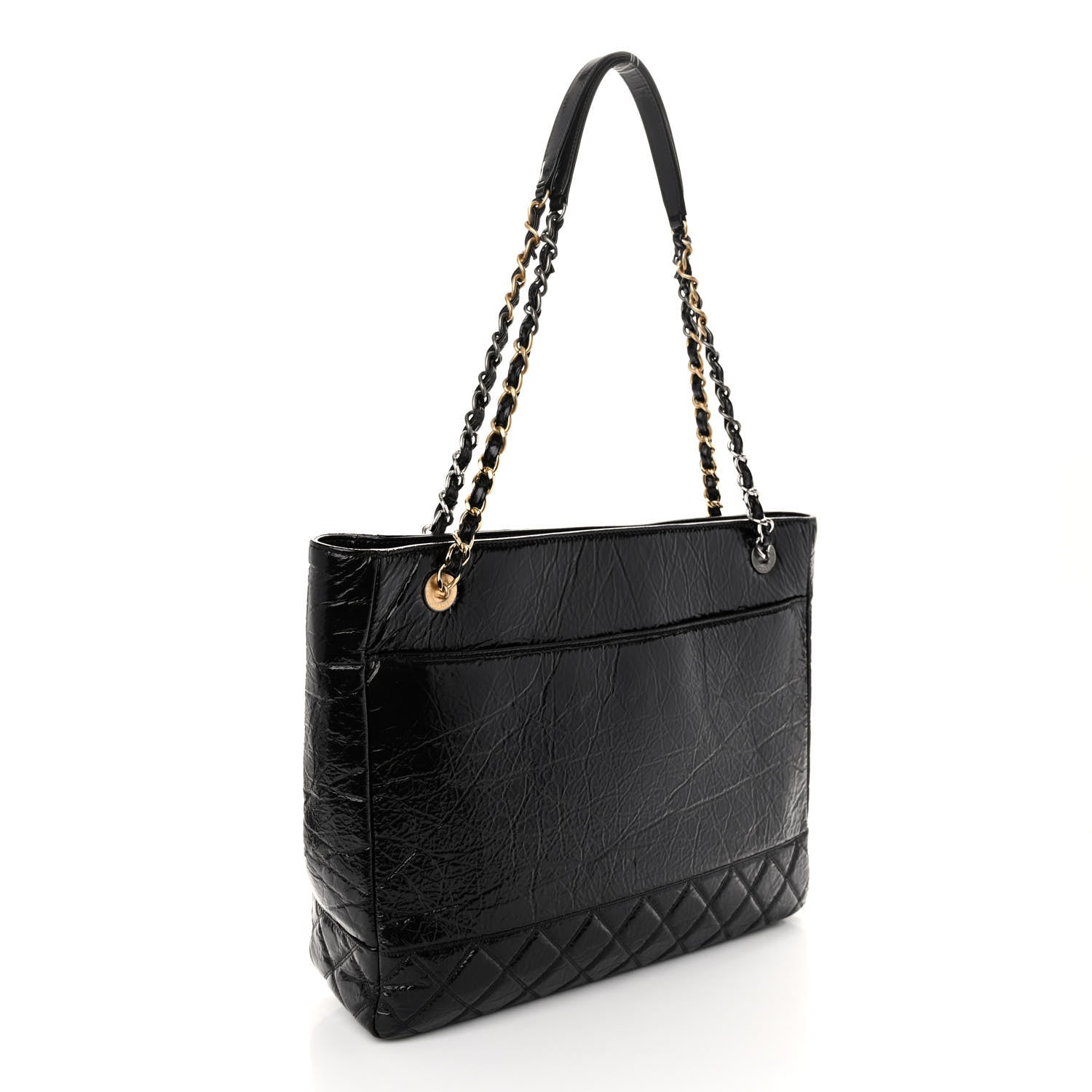 Chanel Shiny Aged Calfskin Quilted Large Shopping Bag Black 4 of 11