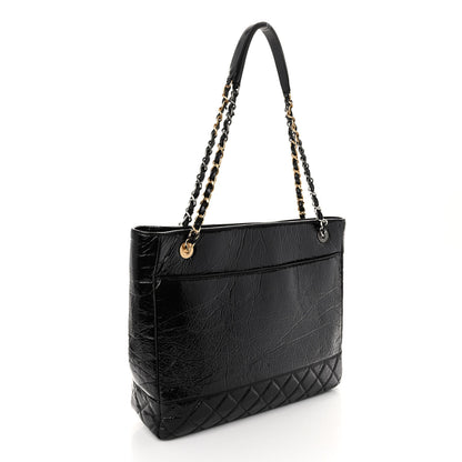 Chanel Shiny Aged Calfskin Quilted Large Shopping Bag Black 4 of 11