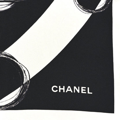 Chanel Silk CC Planet Scarf White Black 4 of 8