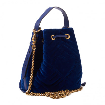 Gucci Velvet Matelasse GG Marmont Bucket Bag Cobalt Blue 2 of 9