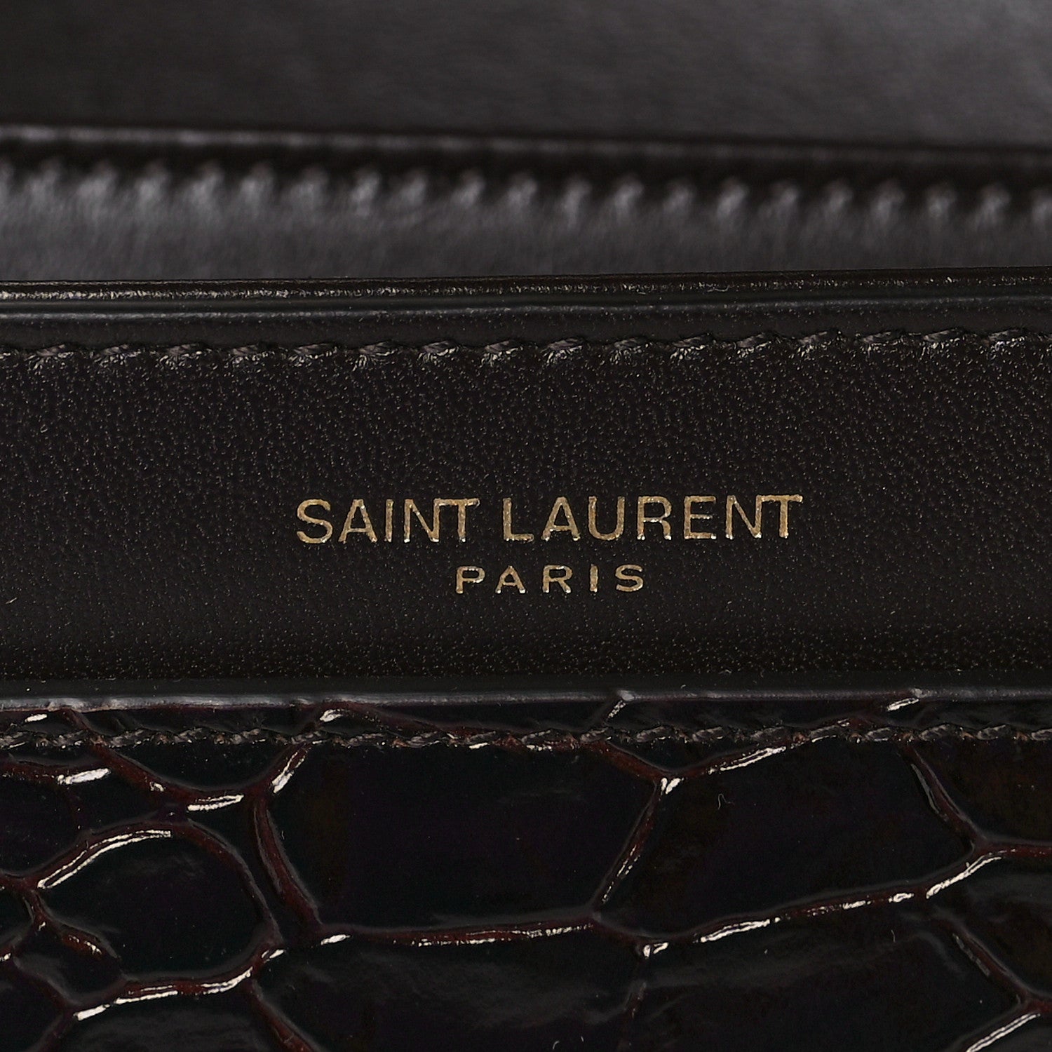 Saint Laurent Shiny Crocodile Embossed Calfskin Le Maillon Satchel Coffee 6 of 9