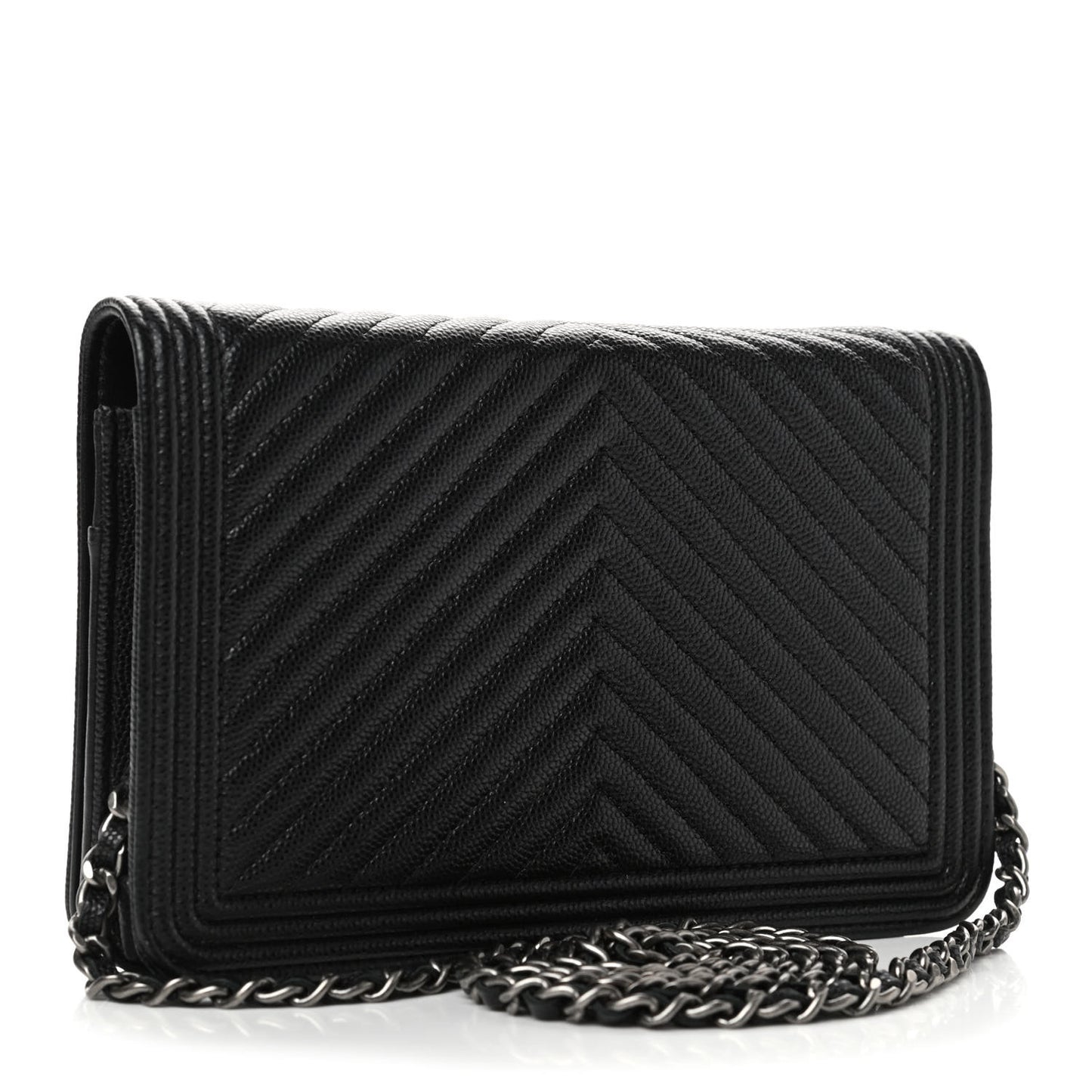 Caviar Chevron Quilted Boy Wallet On Chain WOC Black