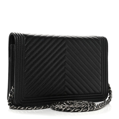 Chanel Caviar Chevron Quilted Boy Wallet On Chain WOC Black 2 of 4