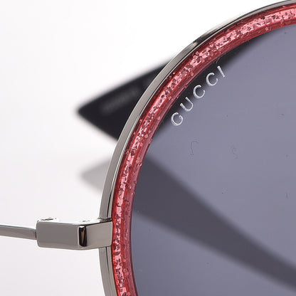 Gucci Metal Round Frame Glitter Sunglasses GG0061S Red 7 of 7