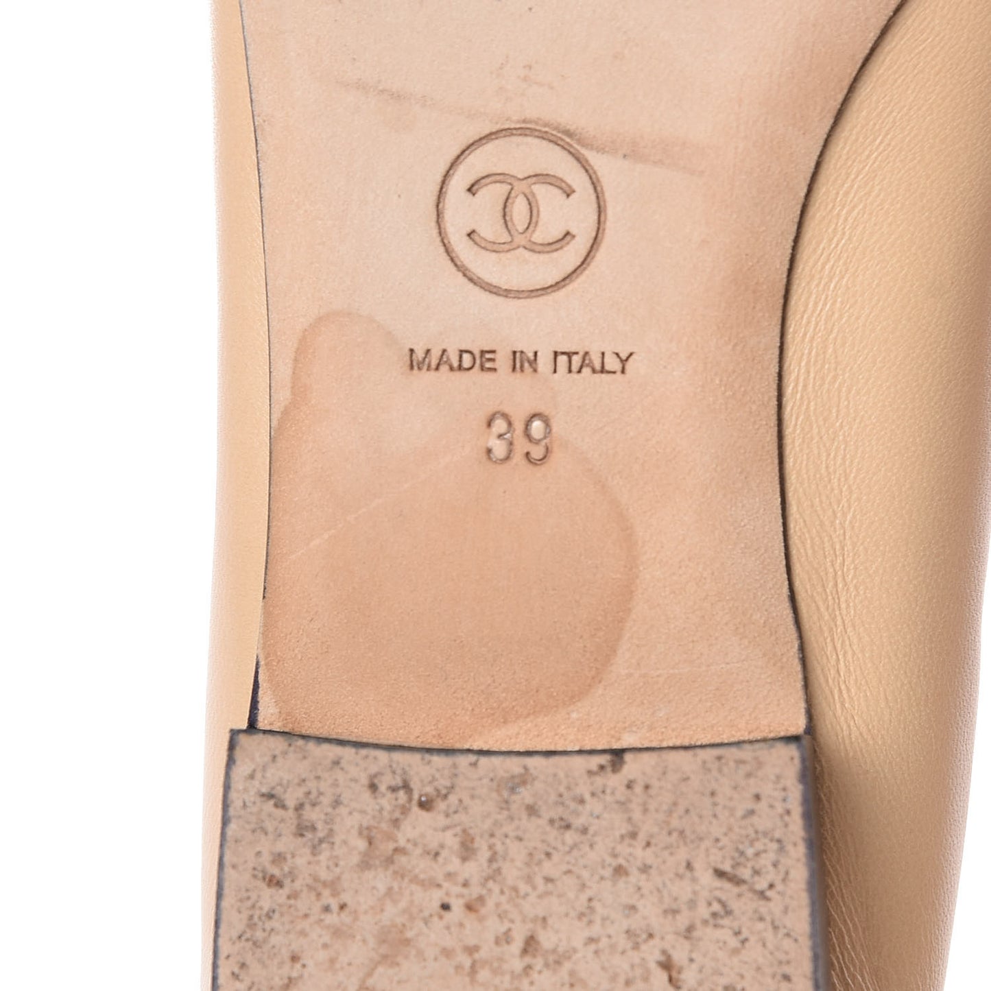 Lambskin CC Elastic Cap Toe Ballerina Flats 39 Beige Black