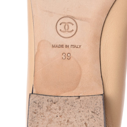 Chanel Lambskin CC Elastic Cap Toe Ballerina Flats 39 Beige Black 9 of 11