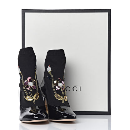 Gucci Patent Calfskin Candy Sock Ankle Boots 38.5 Black 7 of 7