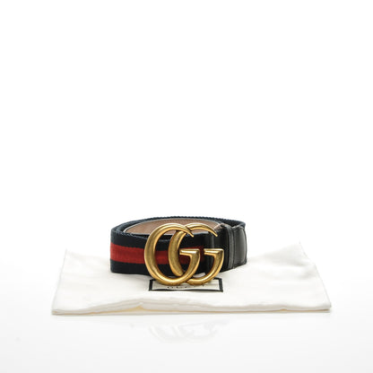 Gucci Nylon Calfskin Double G Web 40mm Belt 80 32 Blue Red Black 7 of 7