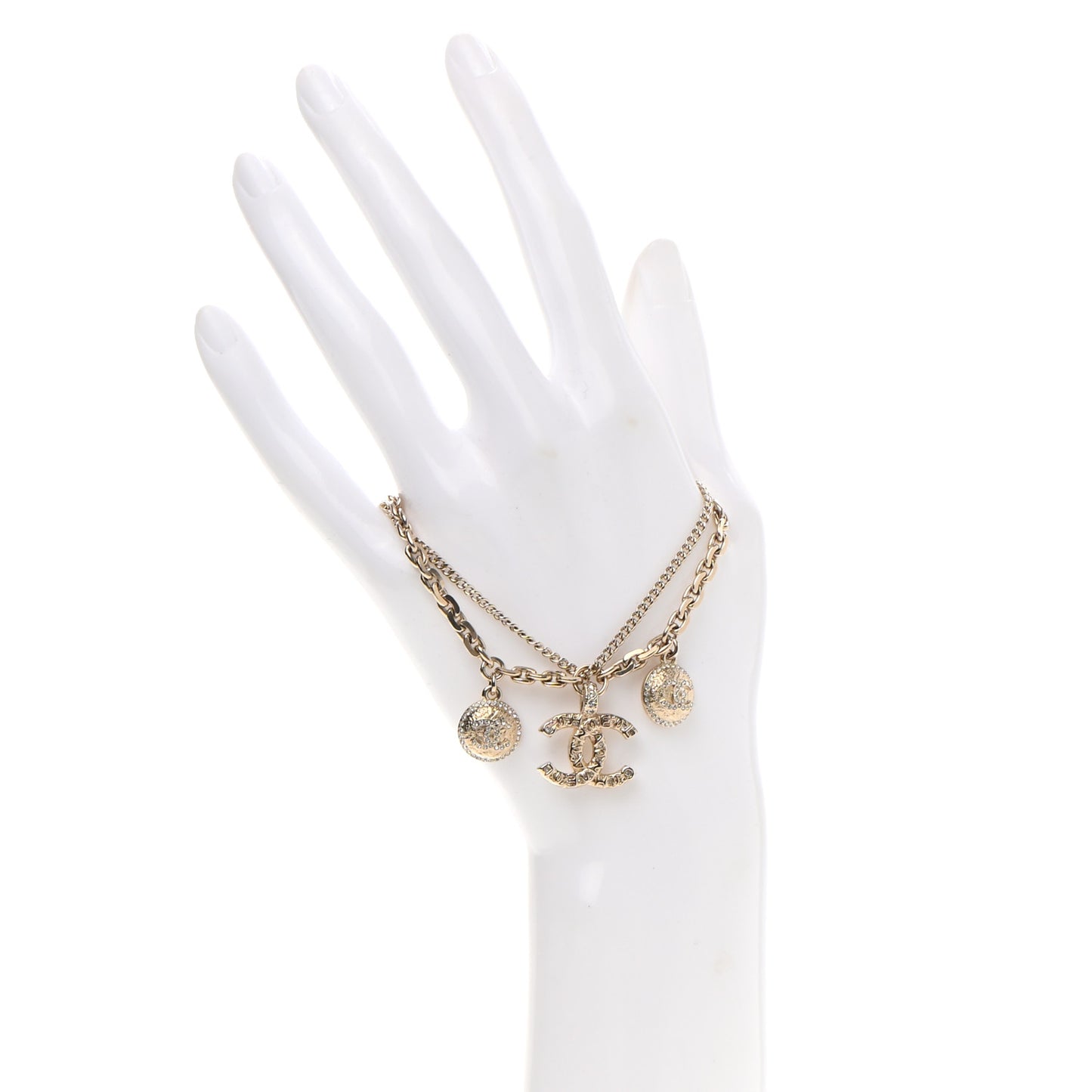 Metal Crystal CC Logo Multi Strand Charm Bracelet Gold
