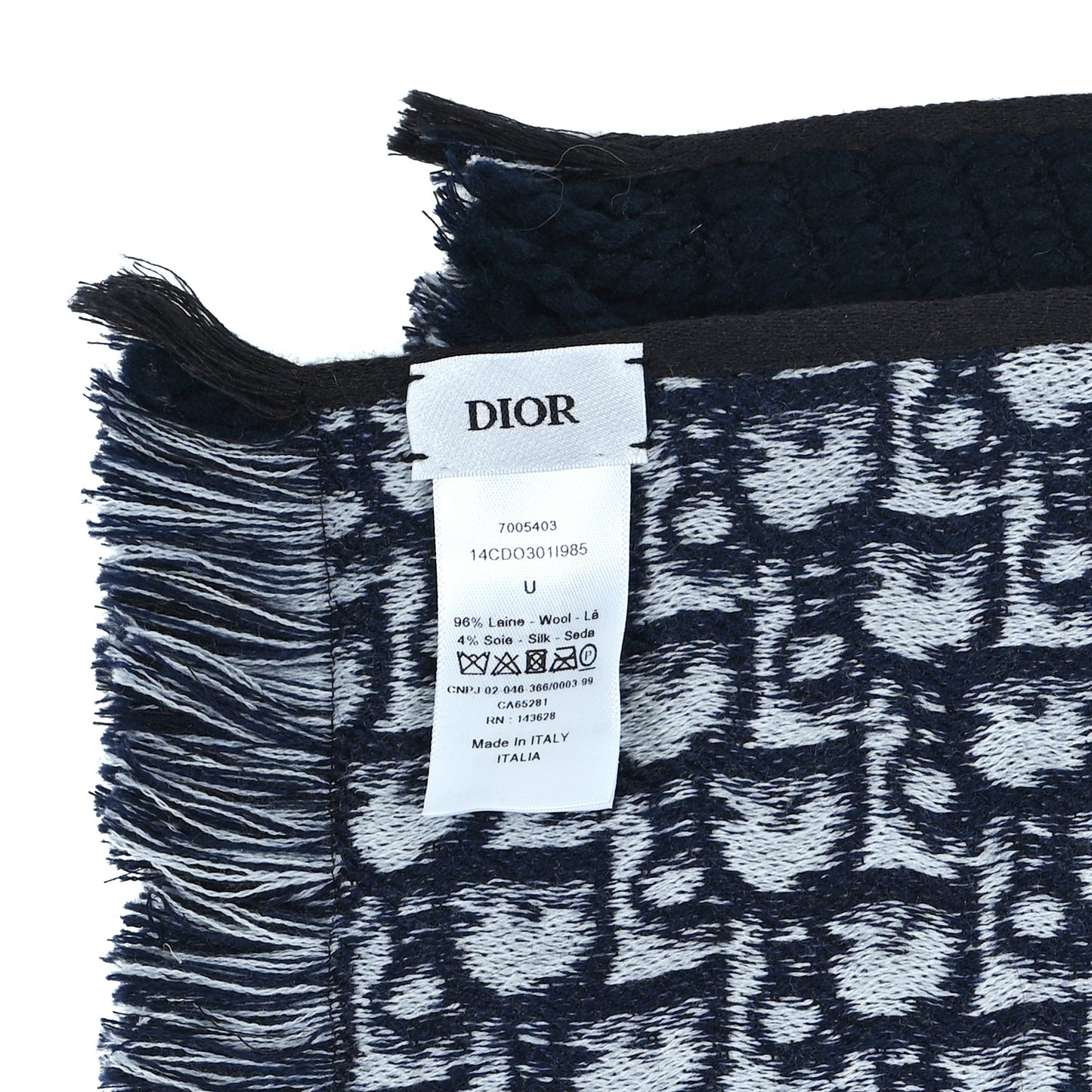 Wool Silk Oblique University Reversible Scarf Navy Blue