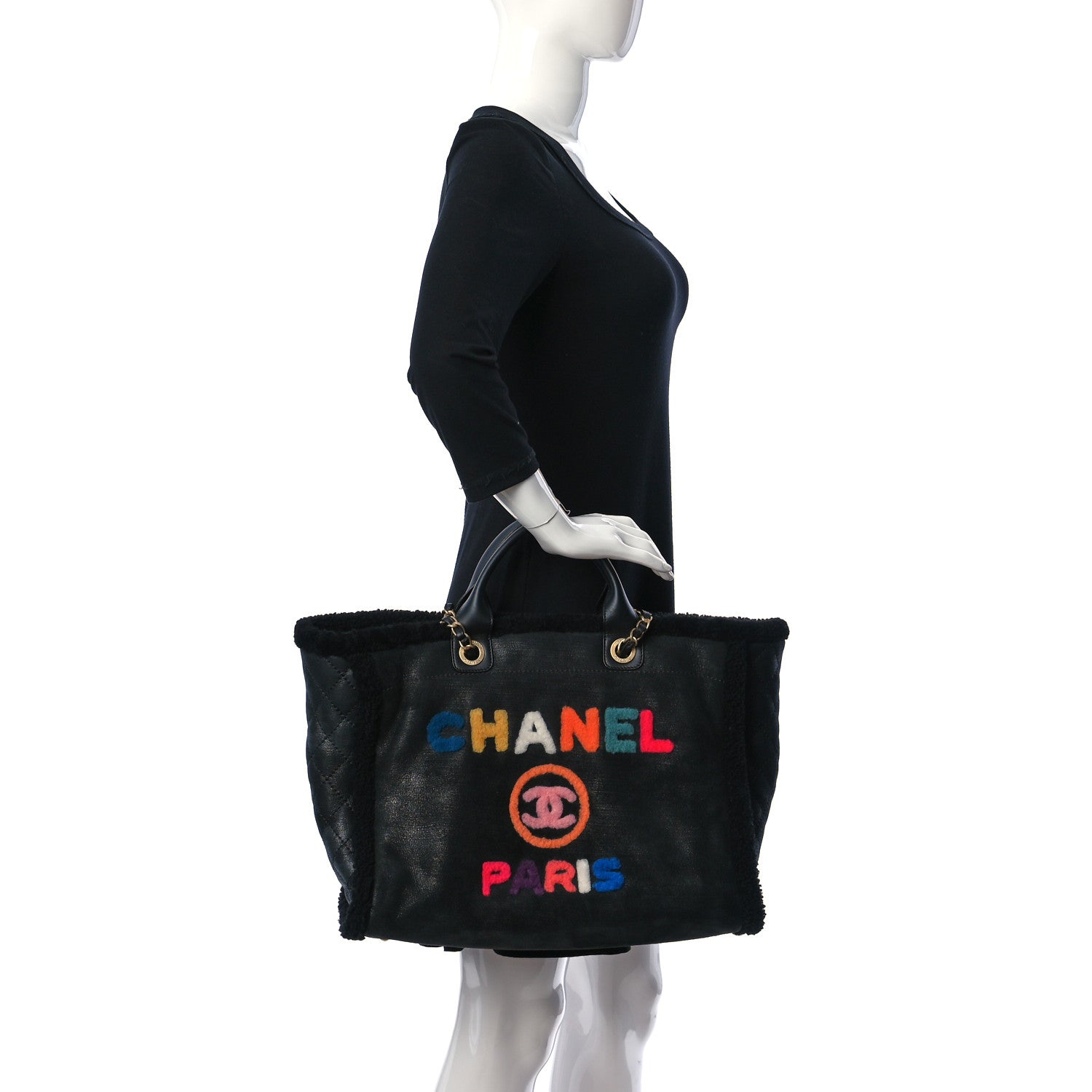 Chanel Shearling Large Deauville Tote Black 2 of 10