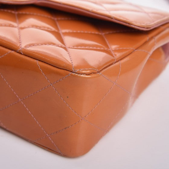 Patent Quilted Mini Rectangular Flap Orange