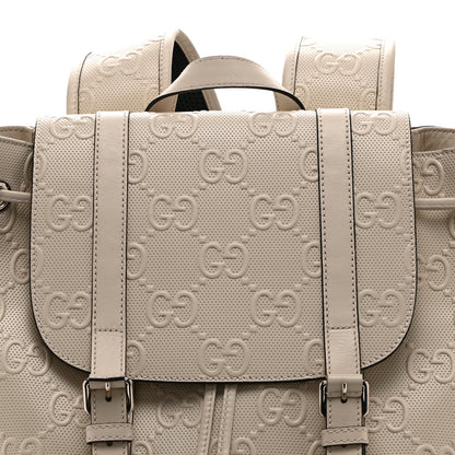 Gucci Piuma Calfskin Jumbo GG Embossed Double Buckle Backpack Mystic White 8 of 10