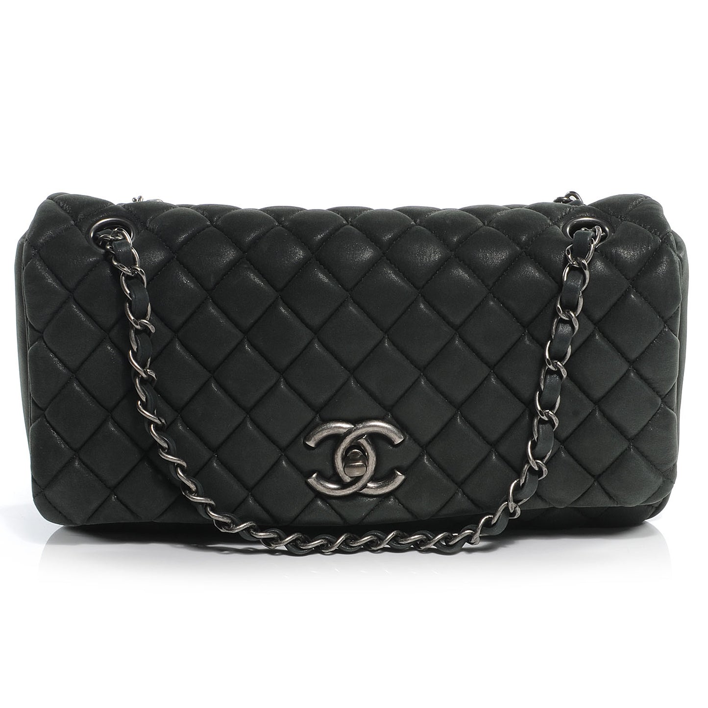 Iridescent Calfskin Small New Bubble Quilt Flap Black