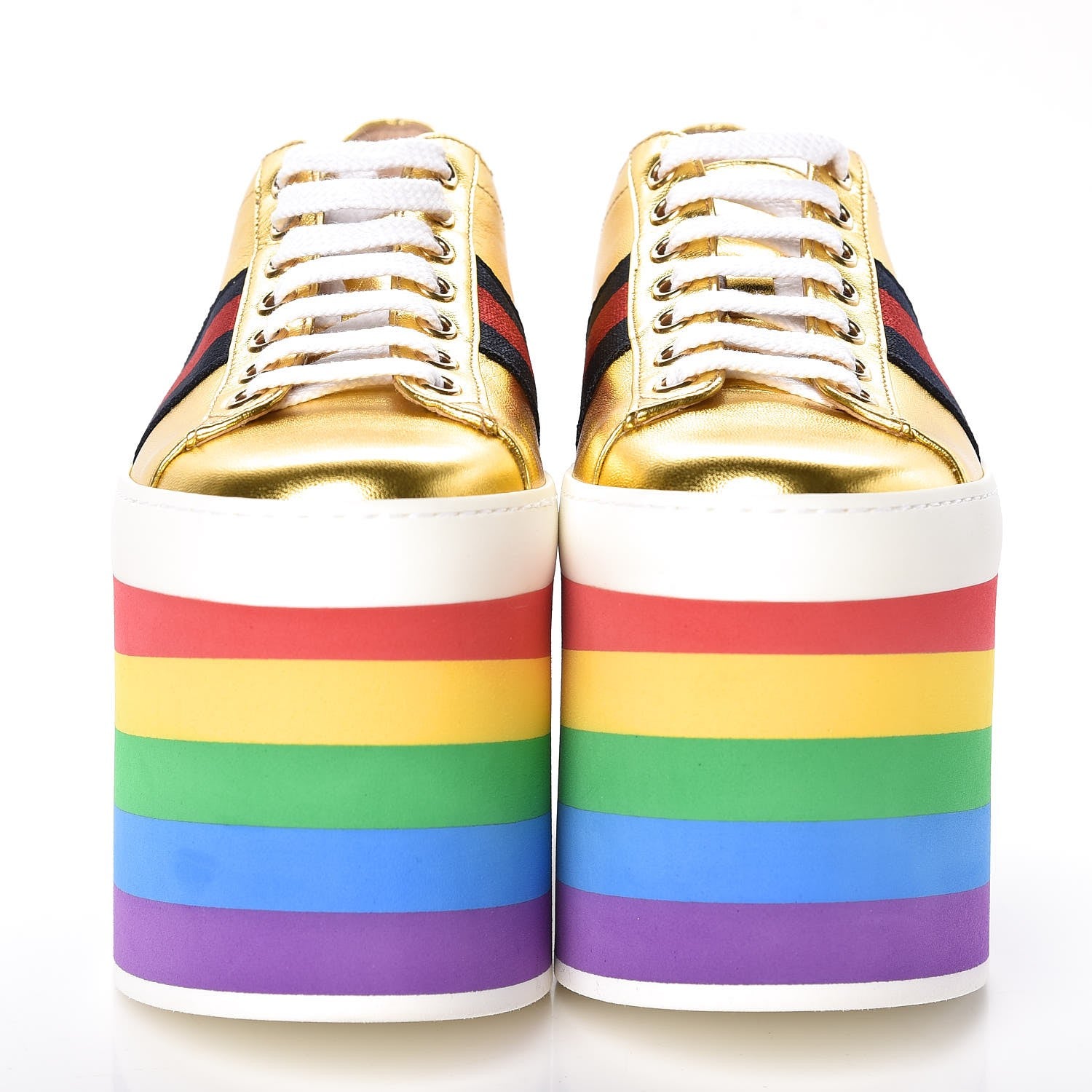 Gucci Metallic Nappa Peggy Platform Sneakers 36 Oro Vecchio 2 of 9